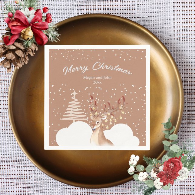 Reindeer Christmas Party Brown Napkins (Creator Uploaded)