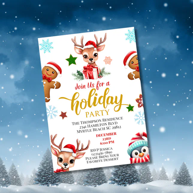 Reindeer Christmas Party Invitation | Zazzle