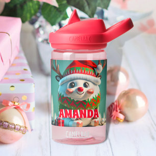 Reindeer Christmas Personalized Kids Name Water Bottle