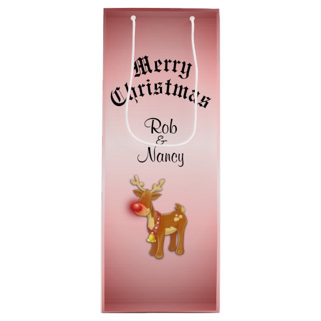 Reindeer Christmas Personalized Wine Gift Bag (Front)