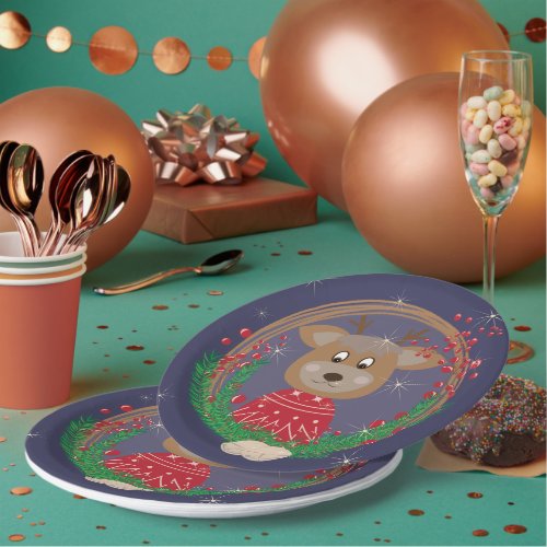 Reindeer Christmas Portrait Paper Plates