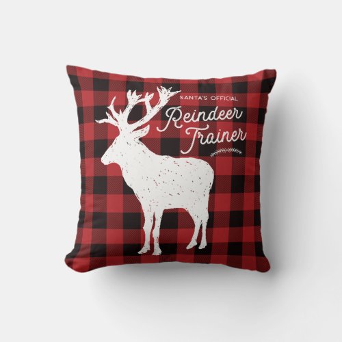 Reindeer Christmas Red Buffalo Plaid Throw Pillow