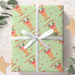 Reindeer Christmas Red Green Name Personalized Wrapping Paper<br><div class="desc">This Christmas wrapping paper features a cute reindeer and star design with Christmas baubles and beanie. Personalize it with a name.</div>