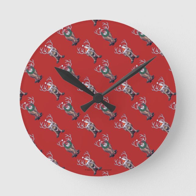 Reindeer Christmas Round Clock (Front)