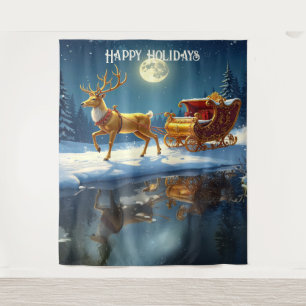 Reindeer Christmas Sleigh Holiday Backdrop