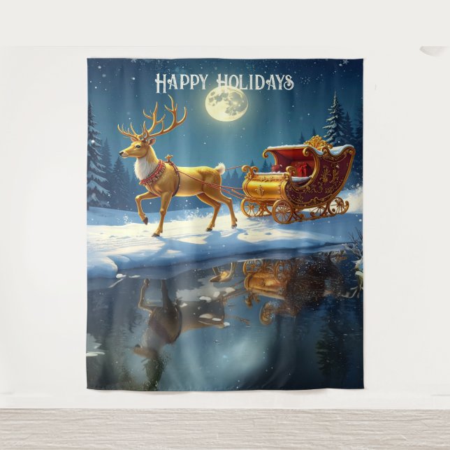 Reindeer Christmas Sleigh Holiday Backdrop (Front)