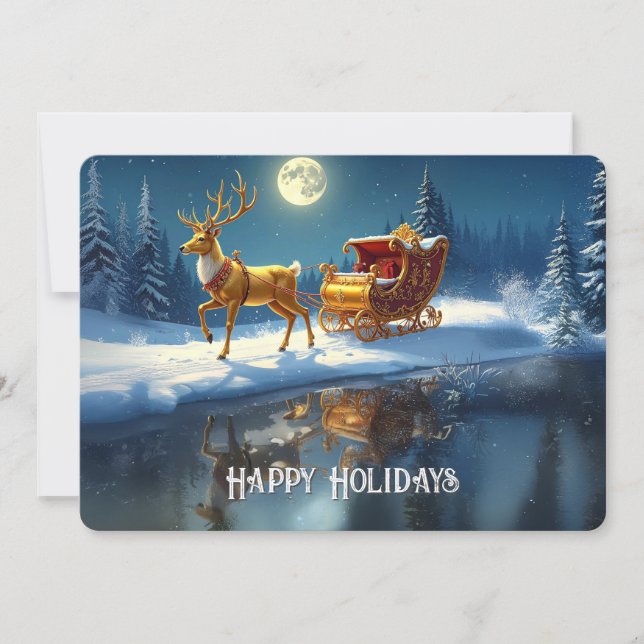 Reindeer Christmas Sleigh Holiday Card (Front)