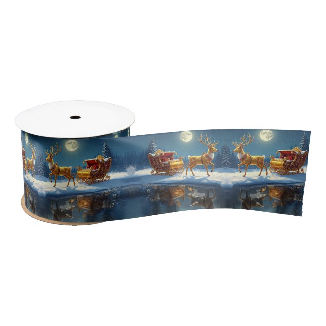 Reindeer Christmas Sleigh Holiday Satin Satin Ribbon (Spool)