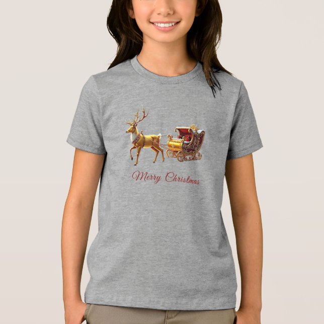 Reindeer Christmas Sleigh Holiday Tri-Blend Shirt (Front)