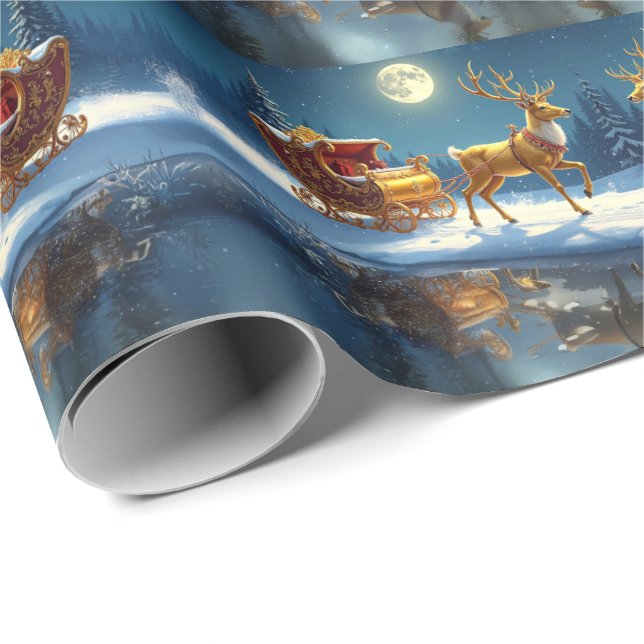 Reindeer Christmas Sleigh Holiday Wrapping Paper (Roll Corner)