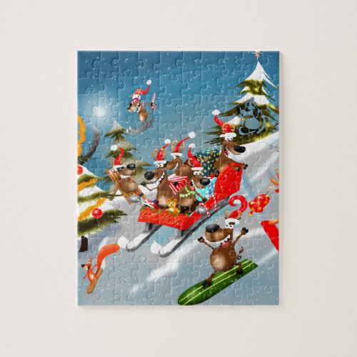Reindeer Christmas sleigh ride Jigsaw Puzzle