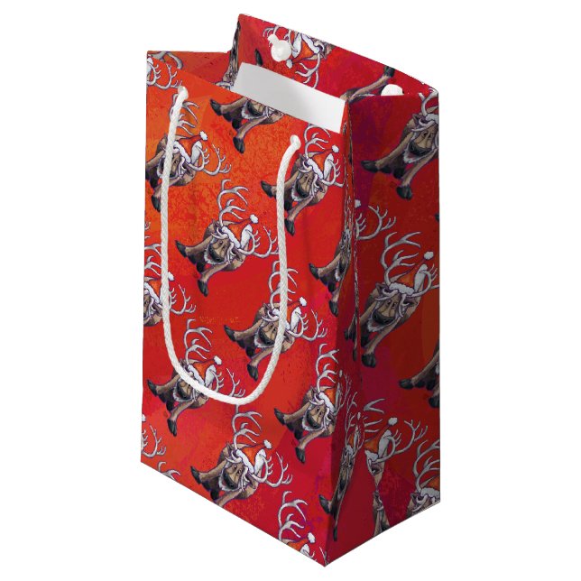 Reindeer Christmas Small Gift Bag (Front Angled)
