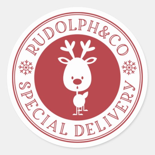 Reindeer Christmas Special Delivery Classic Round Sticker