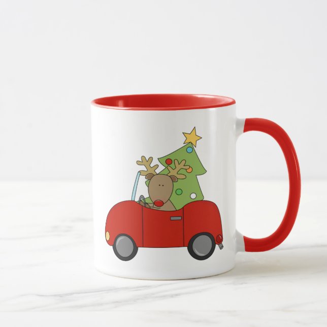 Reindeer & Christmas Tree  11 oz Two-Tone Mug (Right)