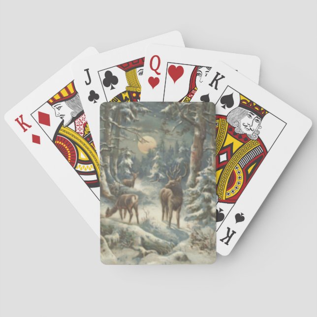 Reindeer Christmas Tree Evergreen Forest Snow Poker Cards (Back)