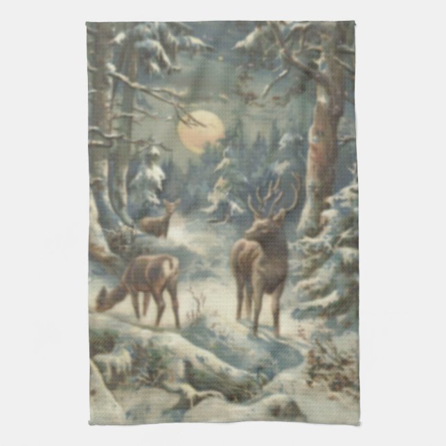 Reindeer Christmas Tree Evergreen Forest Snow Towel (Vertical)