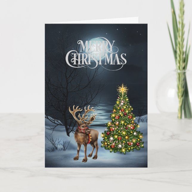 Reindeer Christmas Tree in the Woods Holiday Card (Front)