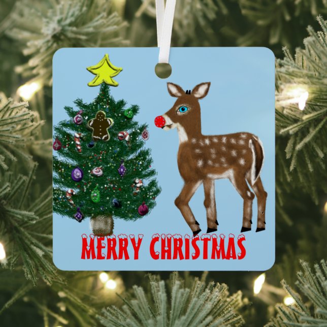 Reindeer Christmas Tree Metal Ornament (Insitu)