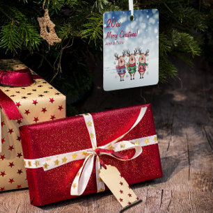 Reindeer Christmas tree snow Metal Square Ornament