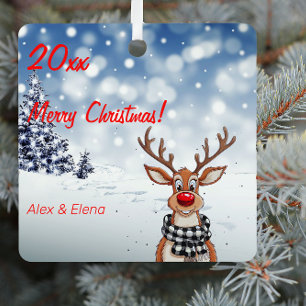 Reindeer Christmas tree snow photo Square Ornament