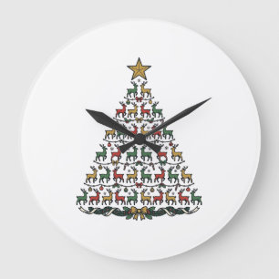 Reindeer Christmas Tree Vintage Engraving Shirt_1 Large Clock