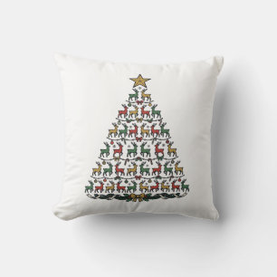 Reindeer Christmas Tree Vintage Engraving Shirt_1 Throw Pillow