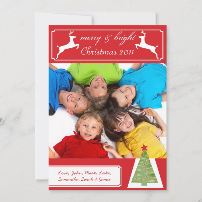 Reindeer Christmas Tree Your Photo Christmas Card (Front)