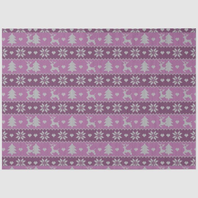 Reindeer Christmas Trees Hearts Purple Christmas Tissue Paper (Front)