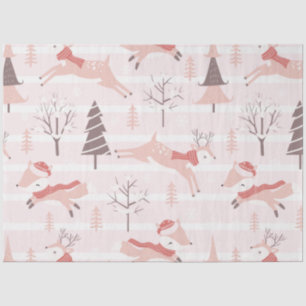 Reindeer Christmas Trees Modern Pink Christmas Tissue Paper