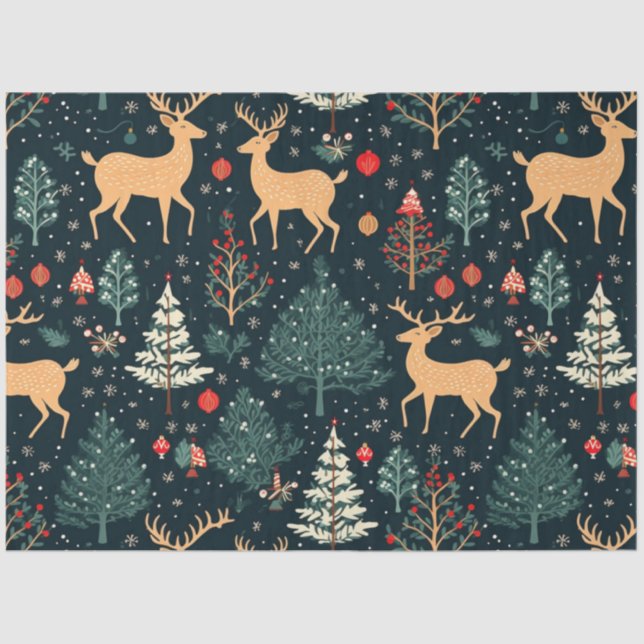 Reindeer Christmas Trees Ornaments Christmas Tissue Paper (Front)