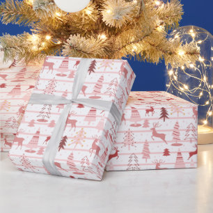 Reindeer Christmas Trees Rose Gold Pink Christmas Wrapping Paper