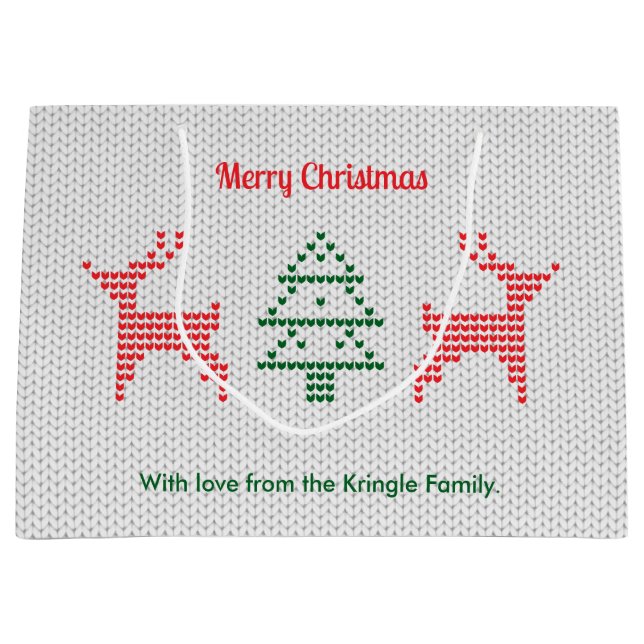 Reindeer Christmas Ugly Sweater Texture Large Gift Bag (Front)
