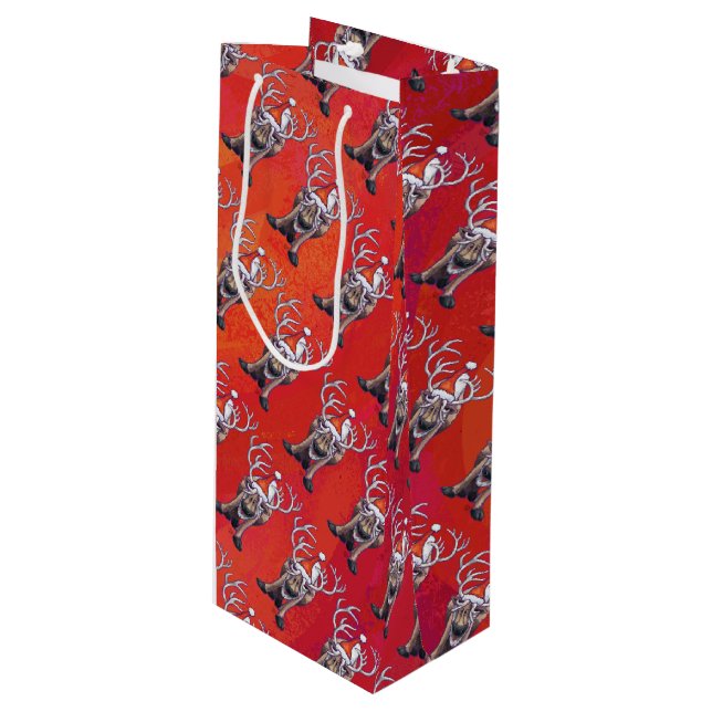 Reindeer Christmas Wine Gift Bag (Front Angled)