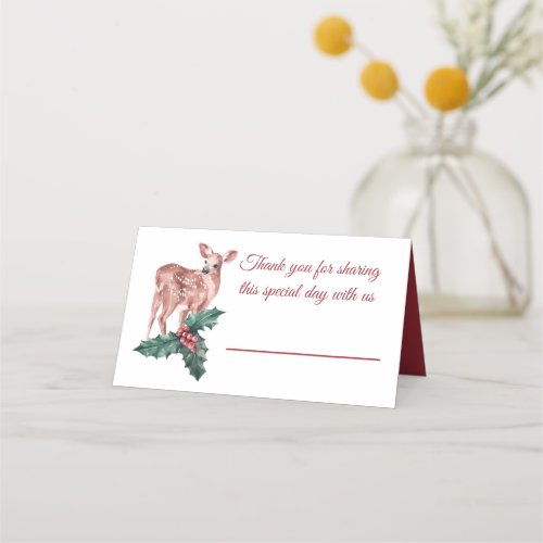 Reindeer Christmas Winter Red Wedding Deer Floral Place Card