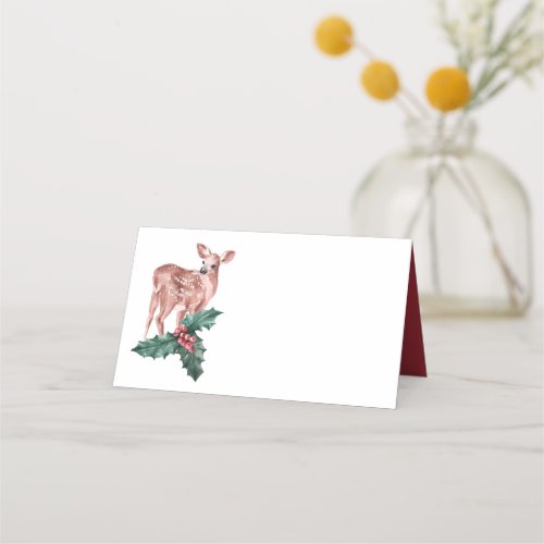 Reindeer Christmas Winter Red Wedding Deer Floral Place Card