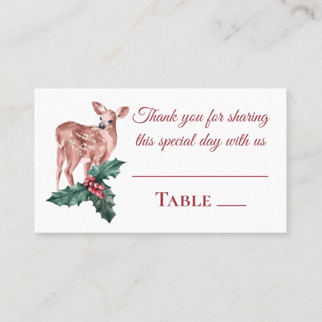 Reindeer Christmas Winter Red Wedding Thank You Place Card (Front)