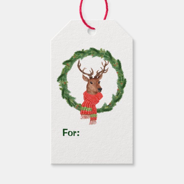 Reindeer Christmas Wreath Gift Tags (Front)