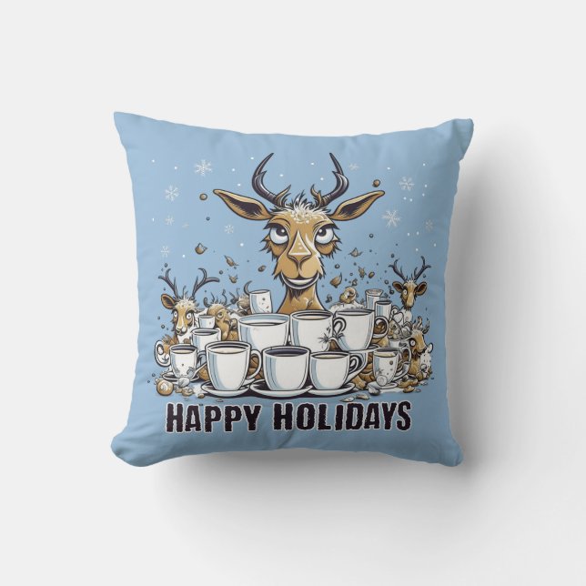 Reindeer Coffee Throw Pillow (Front)