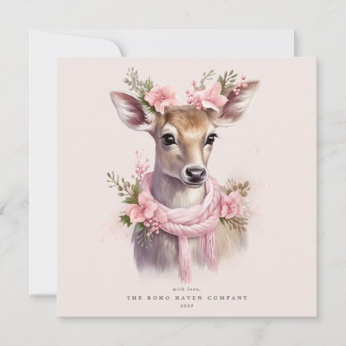 Reindeer CorporateFamily Retro Holiday Flat Card