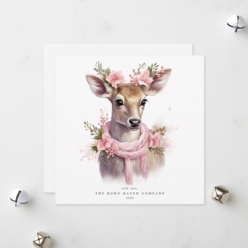 Reindeer CorporateFamily Retro Holiday Flat Card