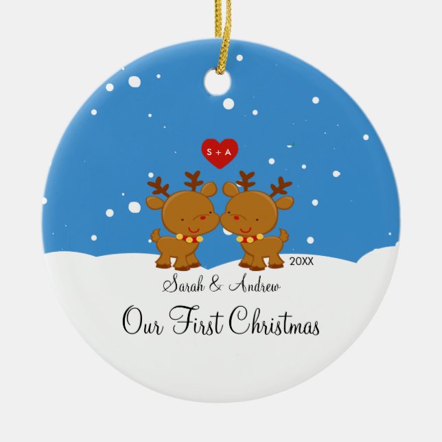 Reindeer Couple Our First Christmas Ornament (Front)