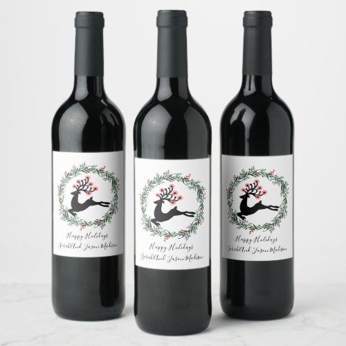Reindeer Custom Name Christmas Wine Label