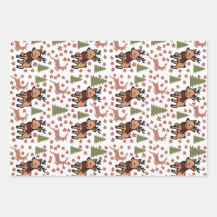 Reindeer cute floral mug wrapping paper sheets