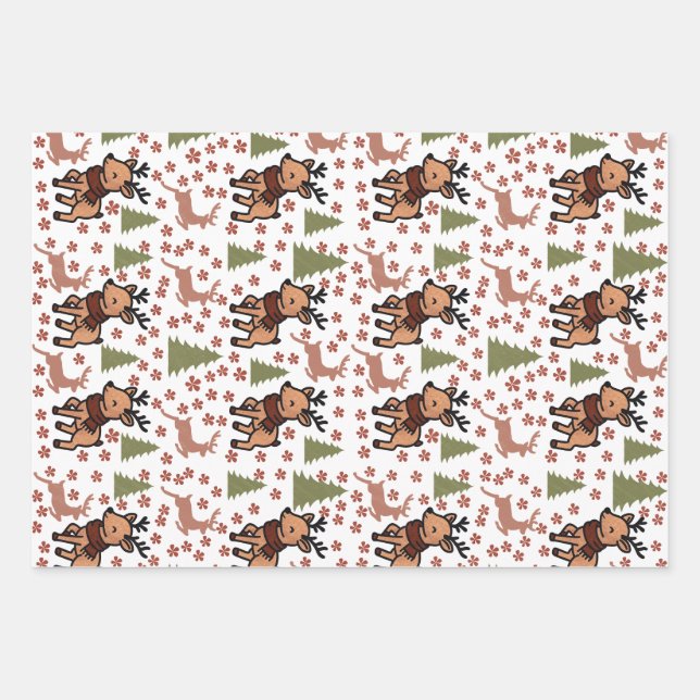 Reindeer cute floral mug wrapping paper sheets (Front)