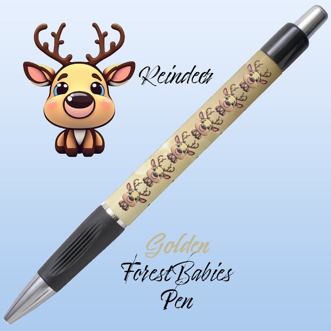 Reindeer Cute Funny Deer Woodland Animal Gold 🦌 Pen (Cute Whimsical Reindeer  Deer Antlers Animal Doe Cartoon Graphic, Gold Fawn ForestBabies Pen 🦌)