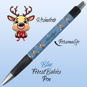 Reindeer Cute Funny Xmas Deer w/ Antlers Blue 🦌 Pen