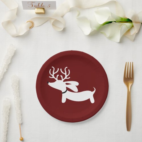 Reindeer Dachshund Christmas Doxie Paper Plate