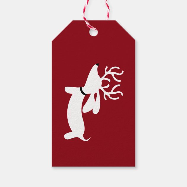 Reindeer Dachshund Christmas Gift Tag Wiener Dog