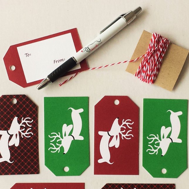 Reindeer Dachshund Christmas Gift Tag Wiener Dog (Creator Uploaded)