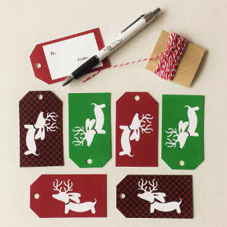 Reindeer Dachshund Christmas Gift Tag Wiener Dog